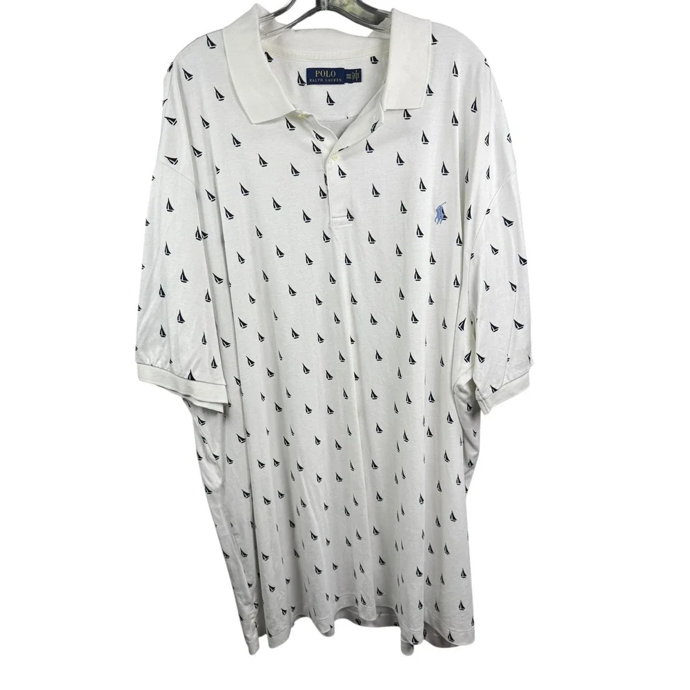 Polo Ralph Lauren Polo Shirt Mens‎ 3XLT White Sailboat Print Nautical Cotton